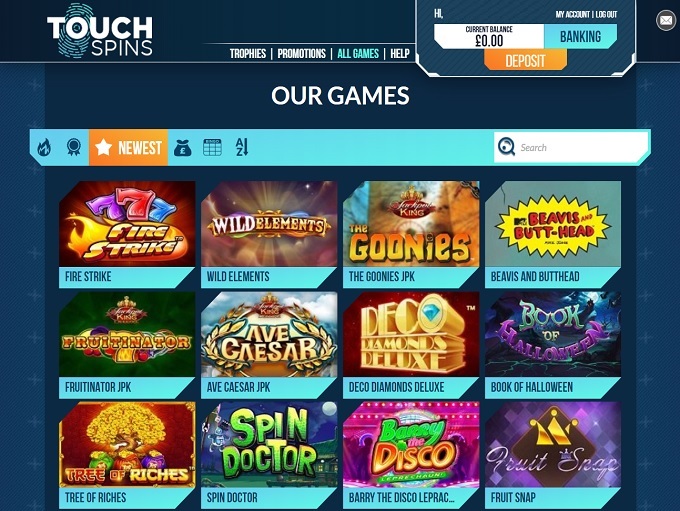 TouchSpins lobby